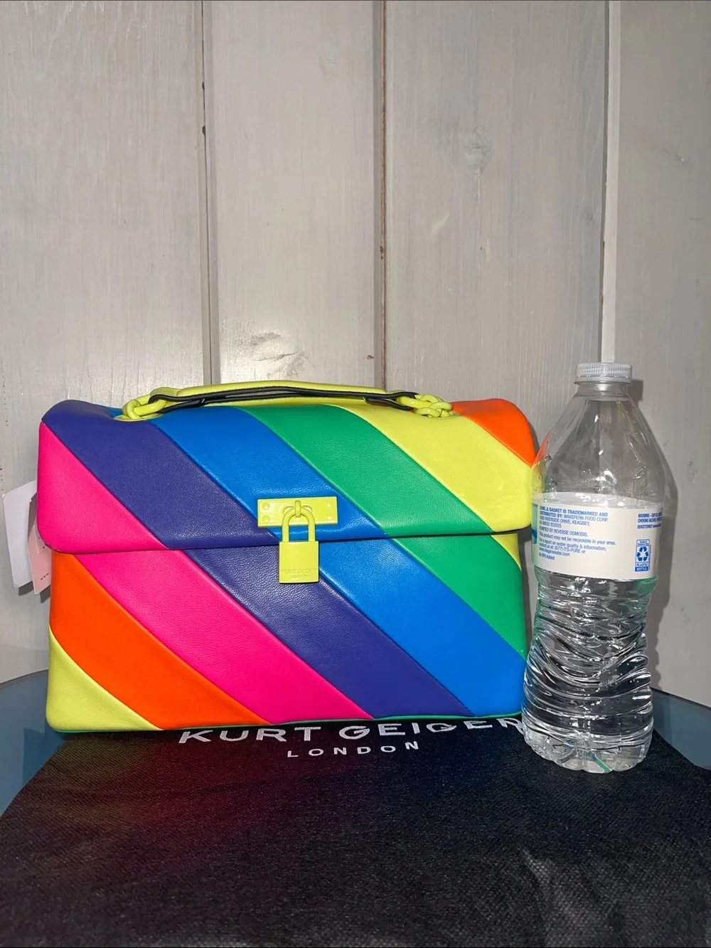 Kurt Geiger London Brixton Lock Multi Color Shoulder Leather Bag Neon Chain NWT - Picture 12 of 12